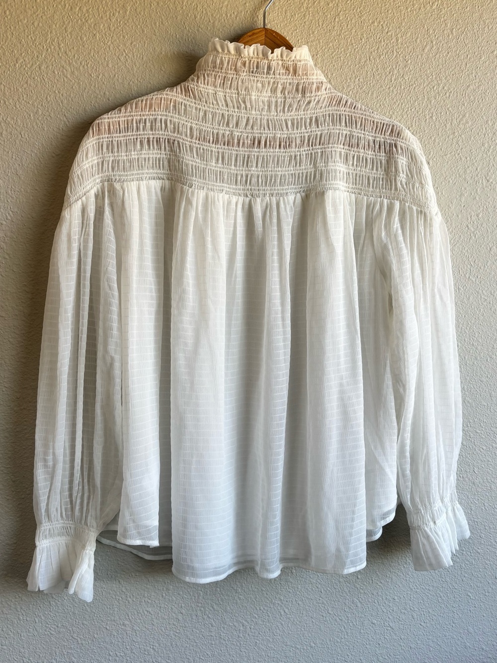 White Smocked Long-Sleeve Blouse